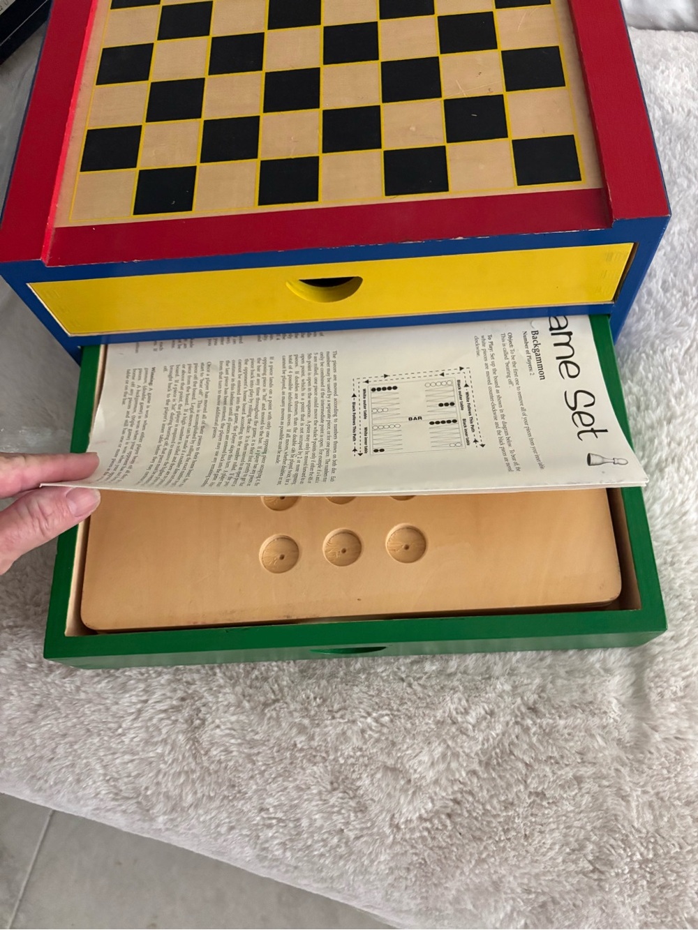 Melissa & Doug Wooden Multi-Game Box in Red, Yellow, Blue, Green